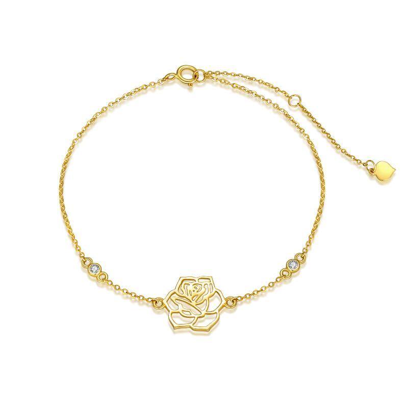 Armband mit Rosenanhänger und Moissanit-Gold 14 Karat-1