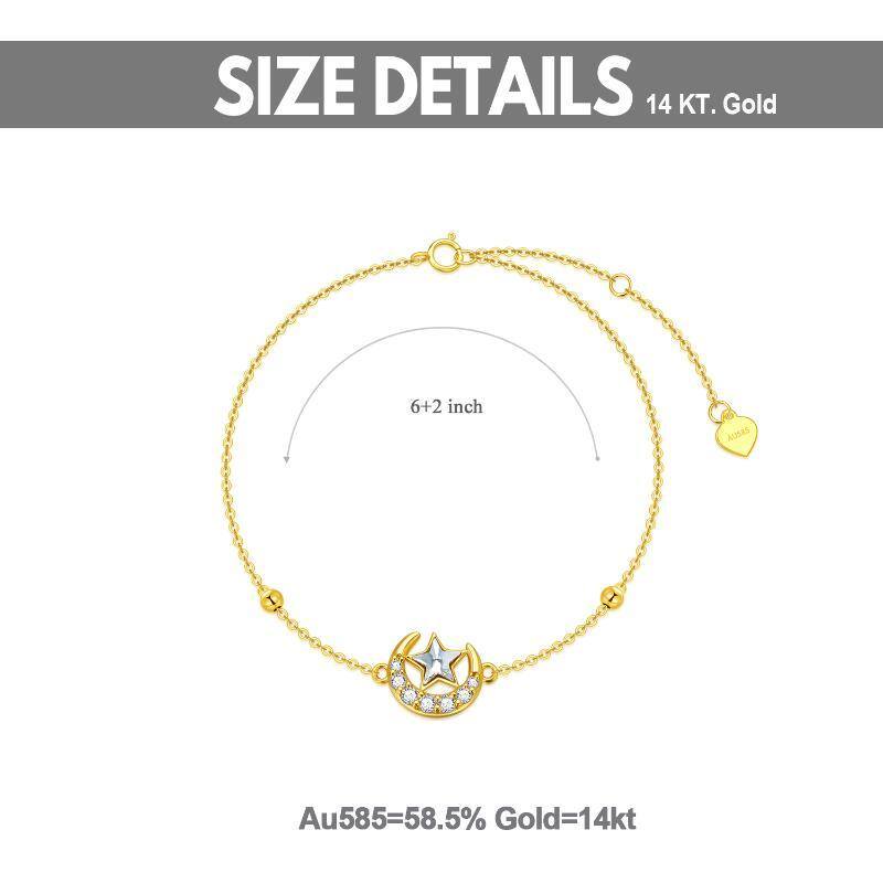 14K Gold Cubic Zirconia Moon & Star Pendant Bracelet-6