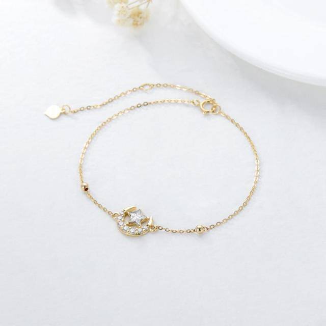 14K Gold Cubic Zirconia Moon & Star Pendant Bracelet-2