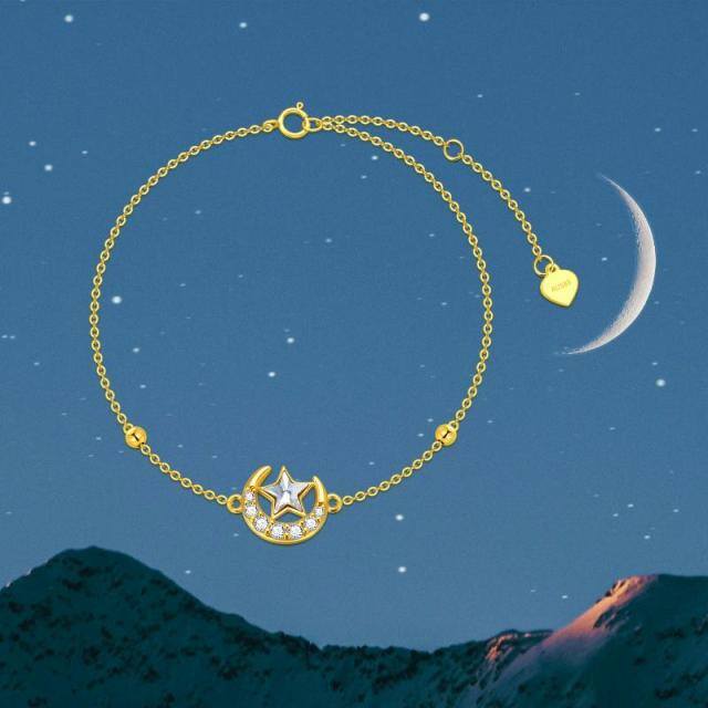 14K Gold Cubic Zirconia Moon & Star Pendant Bracelet-4