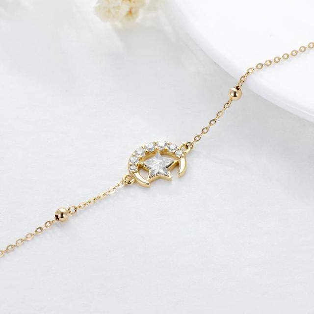 Pulsera Colgante Luna y Estrella Zirconia Cúbica Oro 14K-3