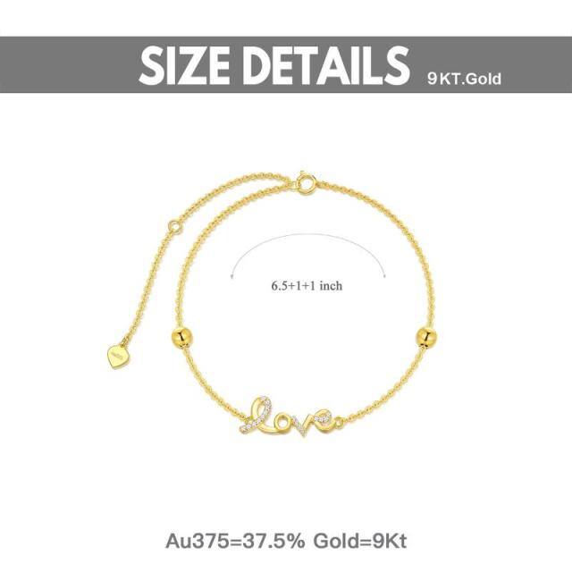 Bracelet de perles en métal en forme de coeur en or 9K avec mot gravé-4