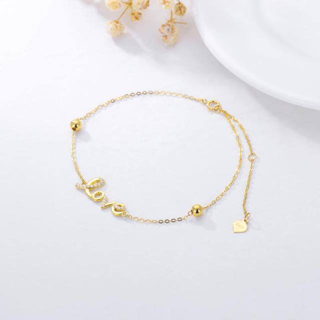 9K Gold Heart Metal Beads Bracelet with Engraved Word-2