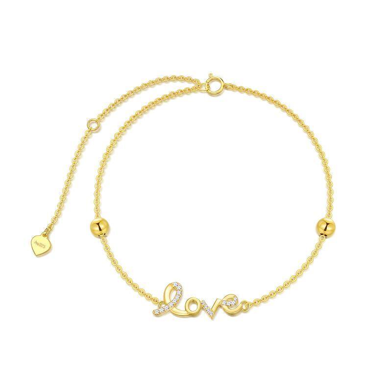 Bracelet de perles en métal en forme de coeur en or 9K avec mot gravé-1