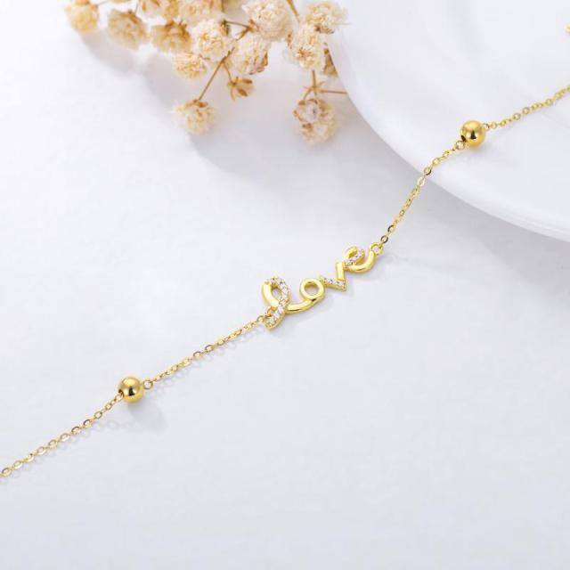 Bracelet de perles en métal en forme de coeur en or 9K avec mot gravé-3