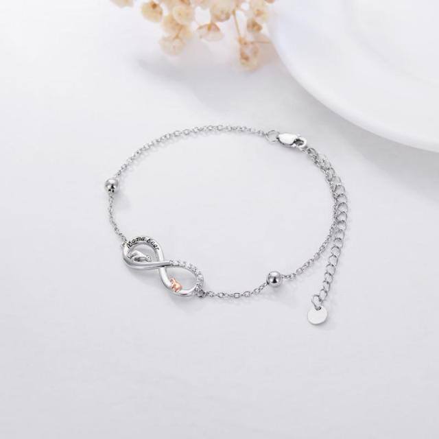 Sterling Silver Two-tone Circular Shaped Cubic Zirconia Polar Bear & Infinity Symbol Pendant Bracelet-2