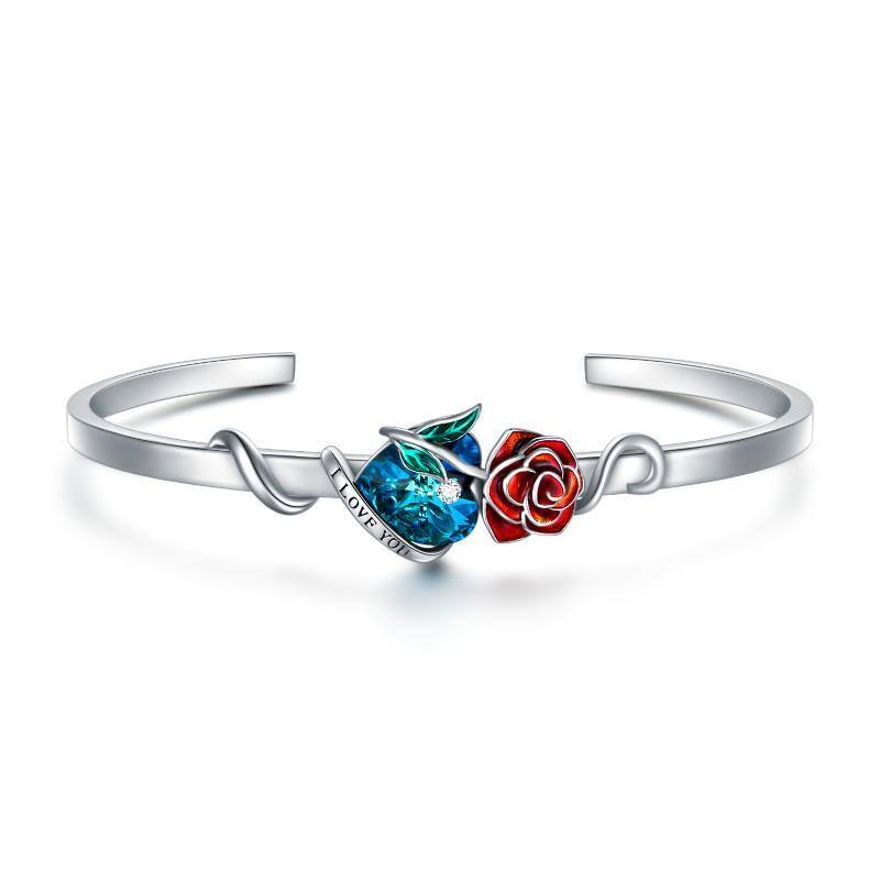 Bracelet en argent sterling avec pendentif rose en cristal en forme de coeur et mot gravé-1