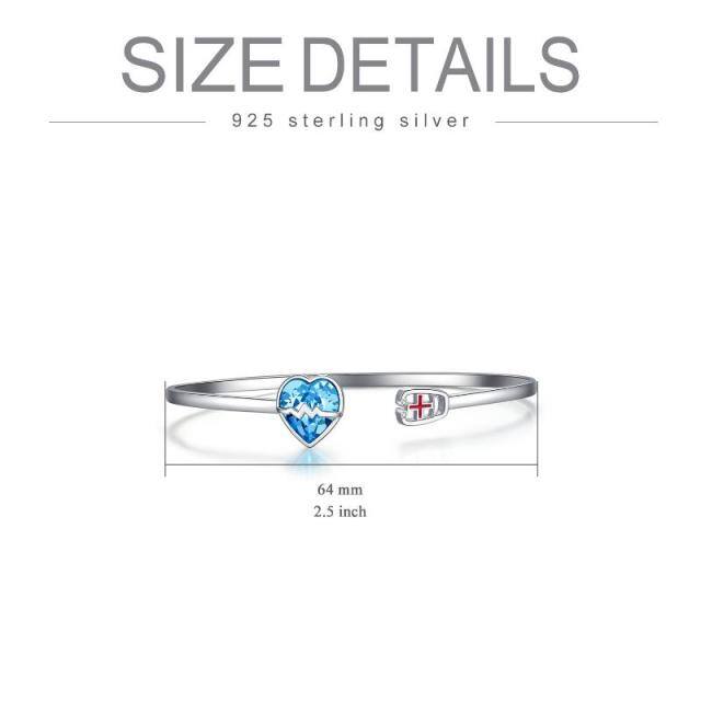 Sterling Silver Heart Shaped Crystal Heart Pendant Bangle-5