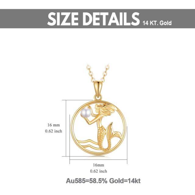 14K Gold Circular Shaped Pearl Mermaid Pendant Necklace-5