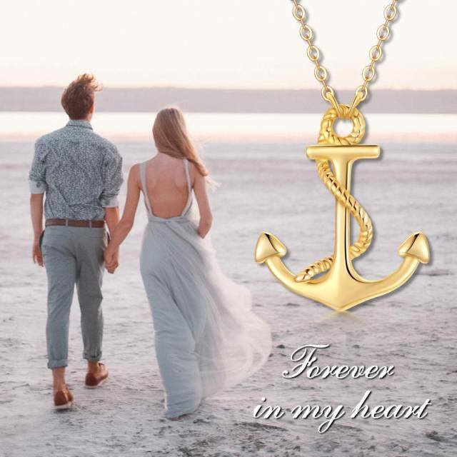 14K Gold Anchor Pendant Necklace-4