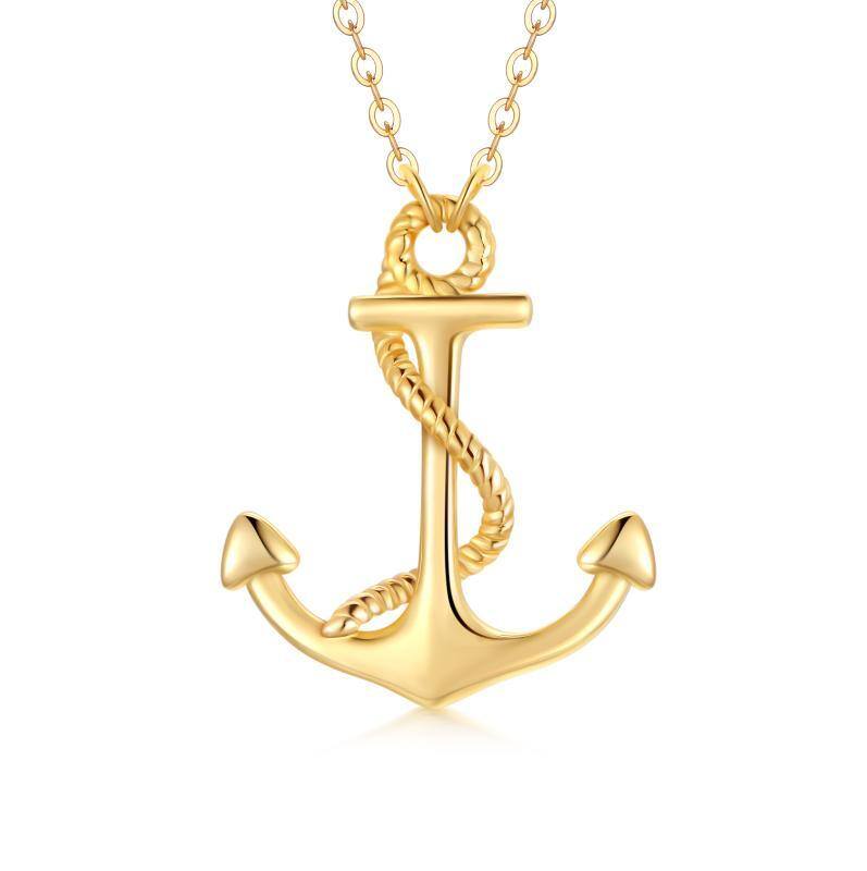 14K Gold Anchor Pendant Necklace-1