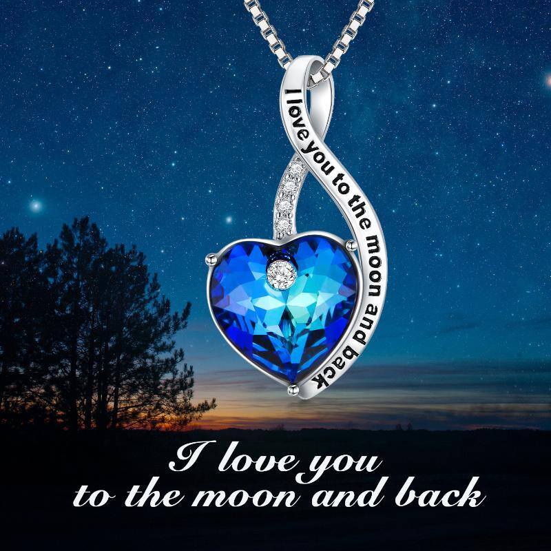 Sterling Silver Heart Shaped Heart Crystal Pendant Necklace with Engraved Word-6