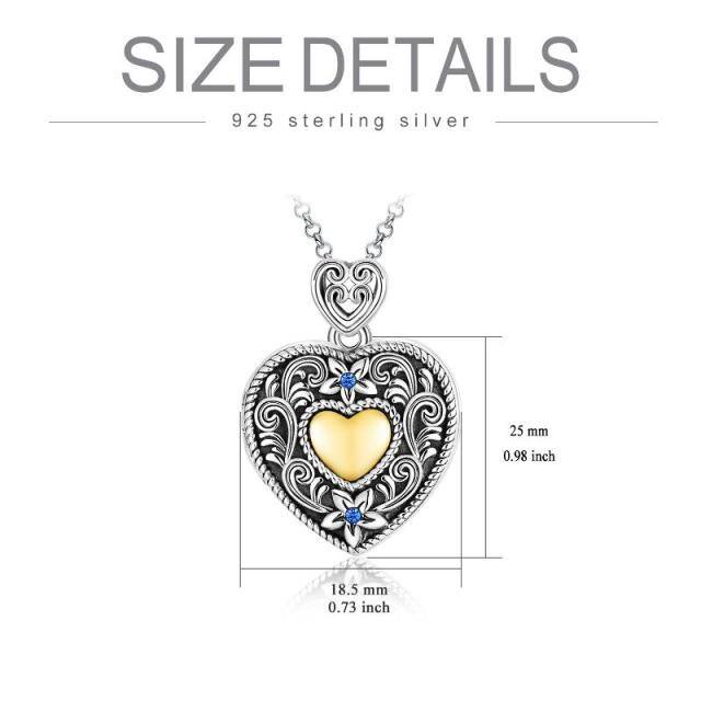 Sterling Silver Tri-tone Circular Shaped Crystal Heart Personalized Photo Locket Necklace with Engraved Word-2