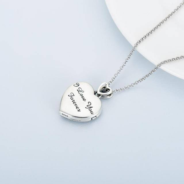 Sterling Silver Tri-tone Circular Shaped Crystal Heart Personalized Photo Locket Necklace with Engraved Word-4