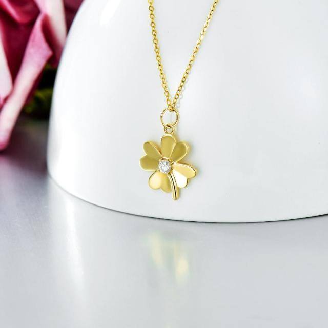 14K Gold Moissanite Four-leaf Clover Pendant Necklace with Rolo Chain-2