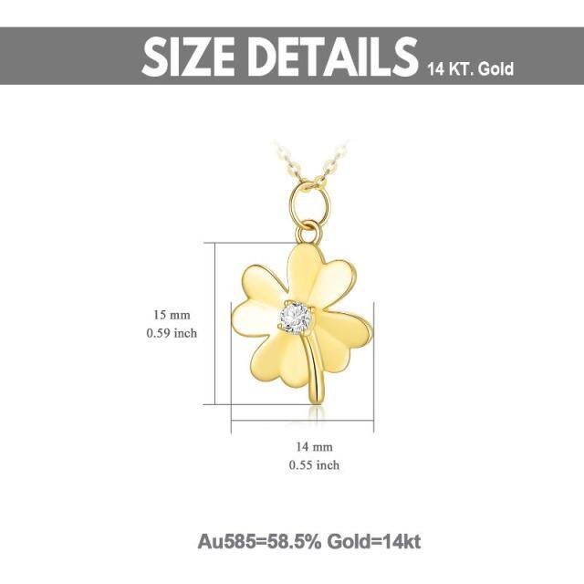 14K Gold Moissanit vierblättriges Kleeblatt Anhänger Halskette mit Rolo Kette-4