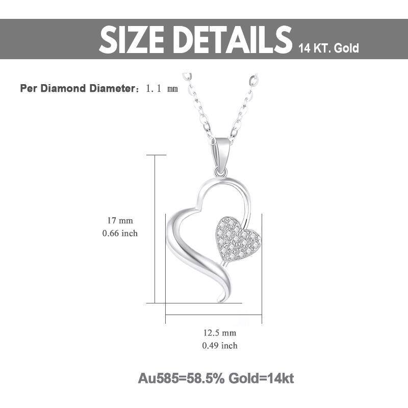 14K Gold Diamond Heart With Heart Pendant Necklace-7