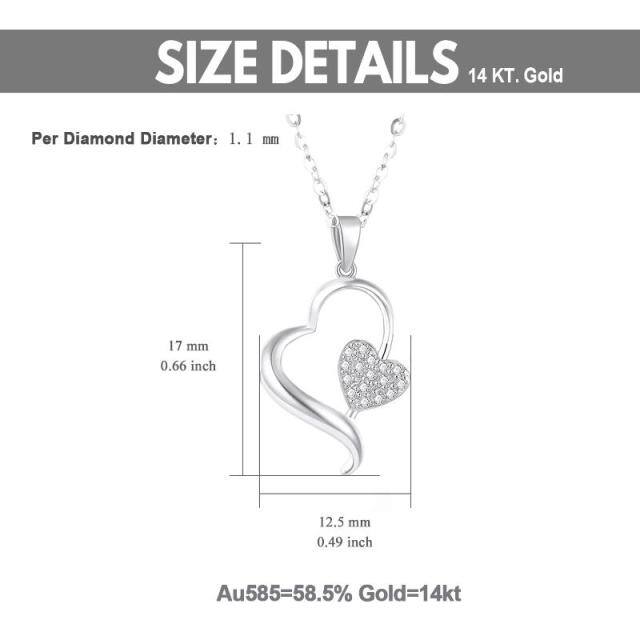 14K Gold Diamond Heart With Heart Pendant Necklace-6