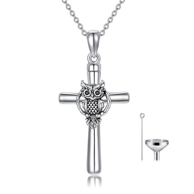 Sterling Silver Owl & Cross Urn Necklace for Ashes-0