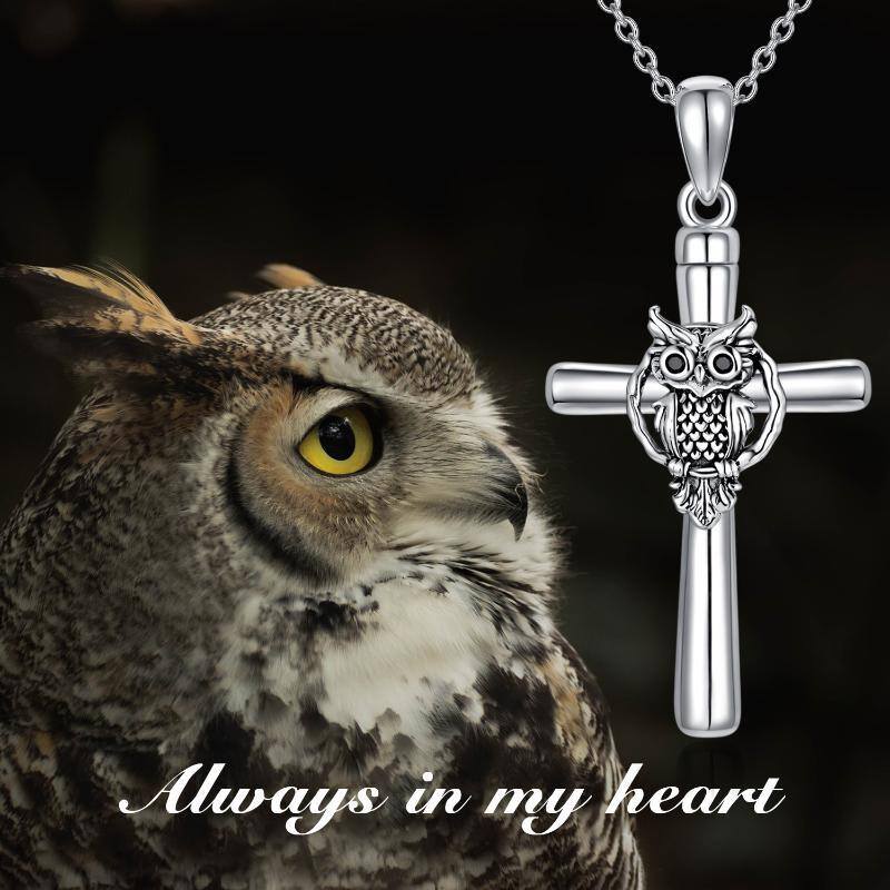 Sterling Silver Owl & Cross Urn Necklace for Ashes-6