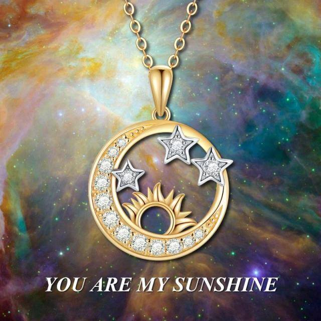 14K Gold Moissanite Moon & Star & Sun Pendant Necklace-4