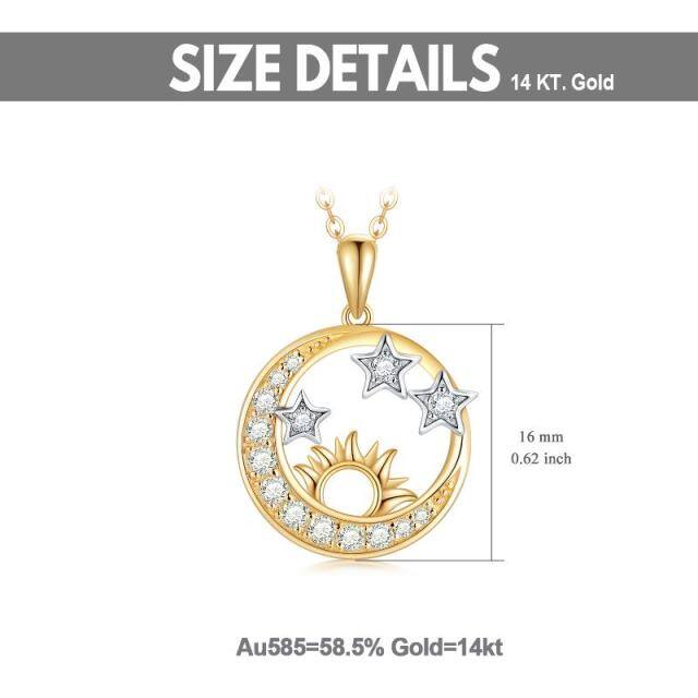 14K Gold Moissanite Moon & Star & Sun Pendant Necklace-5