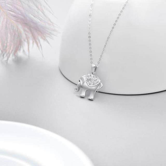 14K White Gold Moissanite Elephant Pendant Necklace-3