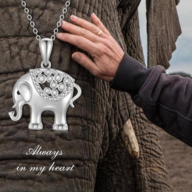 14K White Gold Moissanite Elephant Pendant Necklace-5