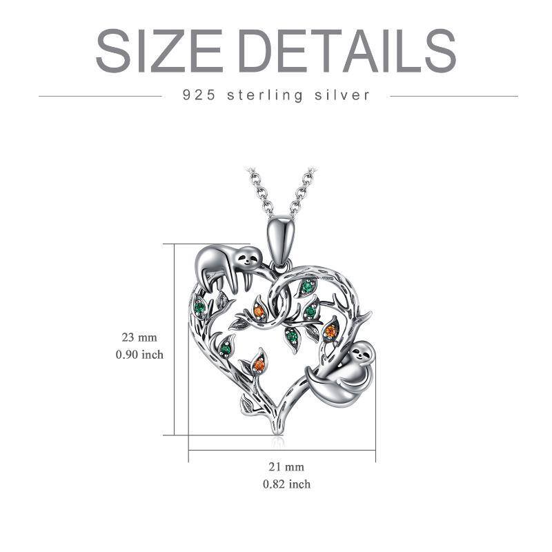 Sterling Silver Circular Shaped Cubic Zirconia Sloth & Tree Of Life Pendant Necklace-5