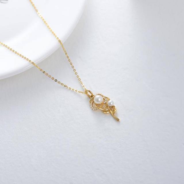 10K Gold Moissanite & Pearl Rose Pendant Necklace-3