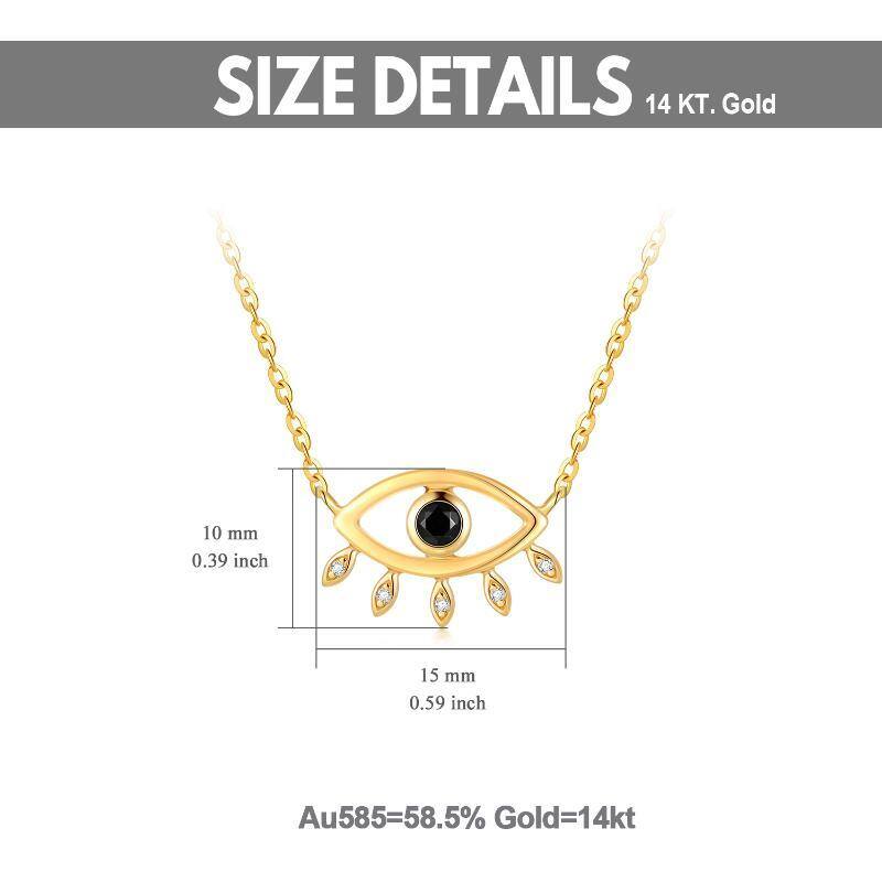 14K Gold Circular Shaped Obsidian Evil Eye Pendant Necklace-6
