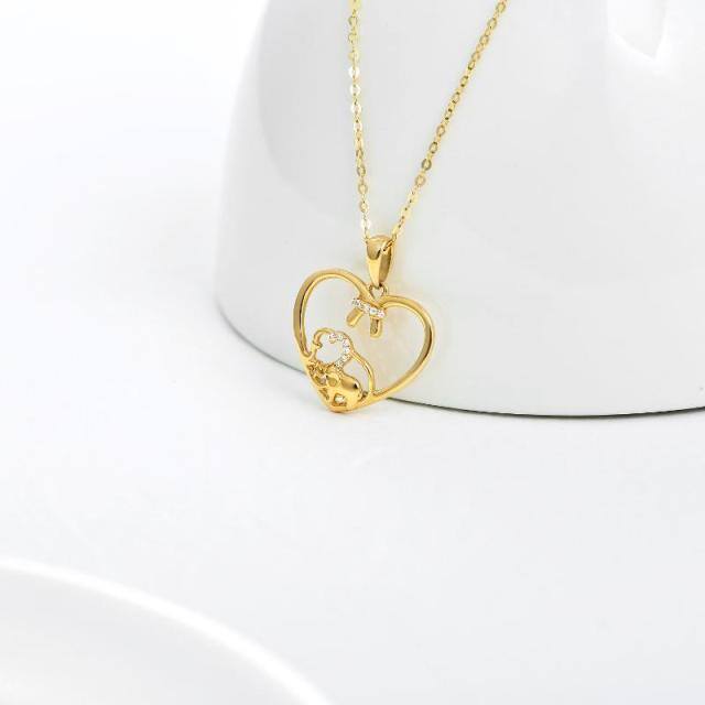 14K Gold Circular Shaped Moissanite Elephant & Heart Pendant Necklace-2