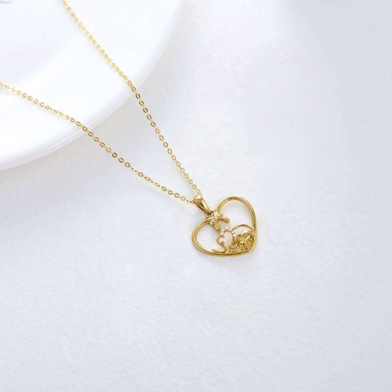14K Gold Circular Shaped Moissanite Elephant & Heart Pendant Necklace-4