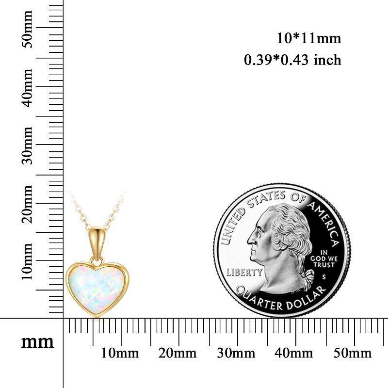 14K Gold Heart Shaped Opal Heart Pendant Necklace-5