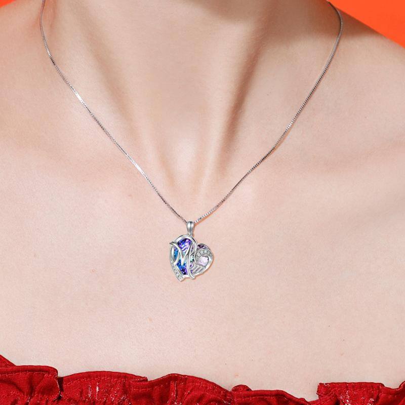 Sterling Silver Crystal Heart Mom Pendant Necklace with Box Chain-2