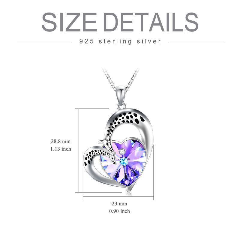 Sterling Silver Heart Shaped Crystal Giraffe & Heart Pendant Necklace-6