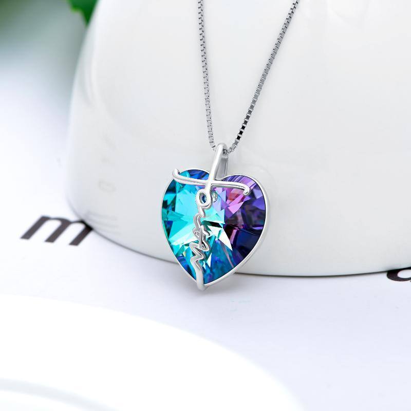 Sterling Silver Heart Crystal Pendant Necklace-3