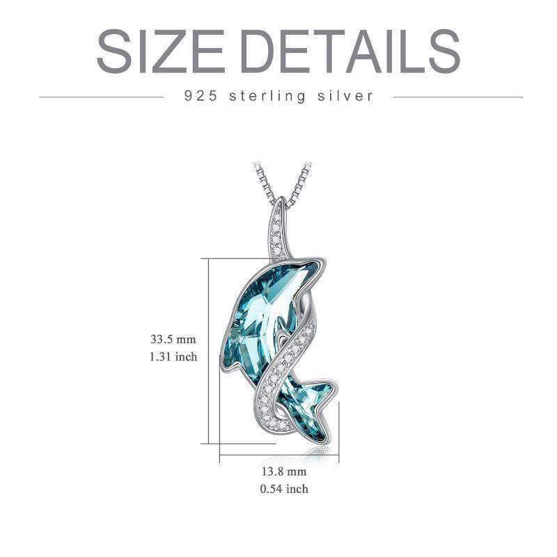 Sterling Silver Lake Blue Crystal Dolphin Pendant Necklace-6