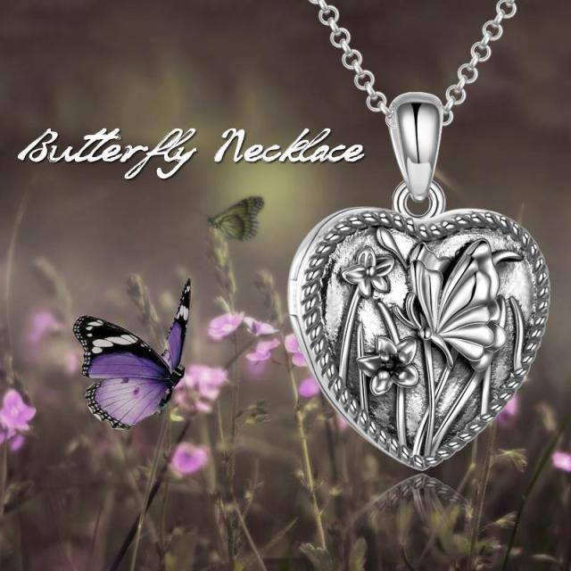 Sterling Silber Schmetterling & Herz personalisierte Foto Medaillon Halskette-4