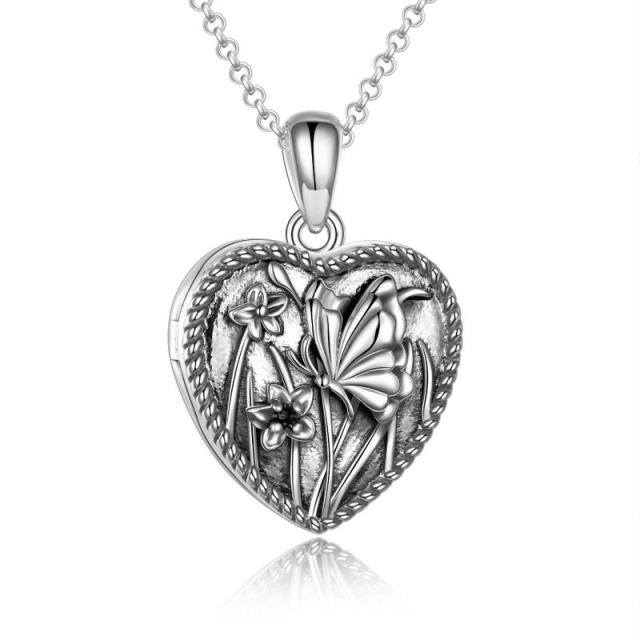 Collier en argent sterling avec pendentif photo personnalisé papillon et coeur-0