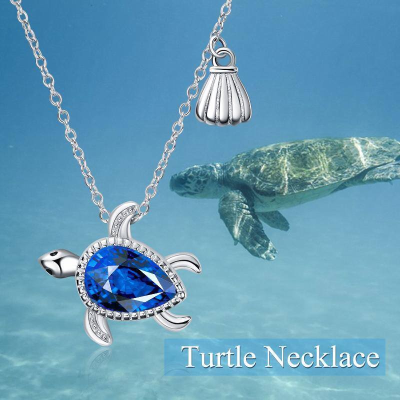 Sterling Silver Pear Shaped Crystal Sea Turtle Pendant Necklace-5