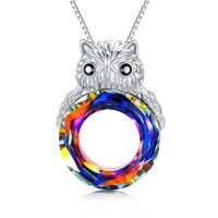 Owl Pendant Necklace with Volcano Circle Crystal in S925 Sterling Silver