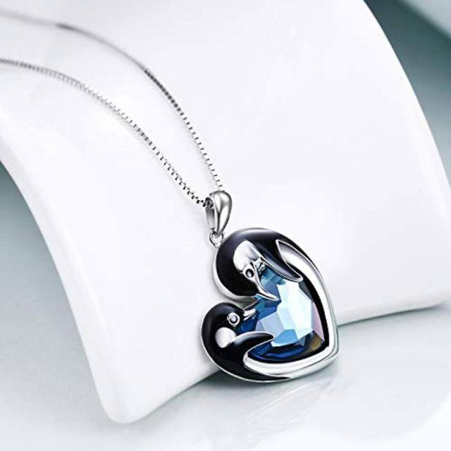 Sterling Silver Heart Shaped Crystal Penguin & Heart Pendant Necklace-4