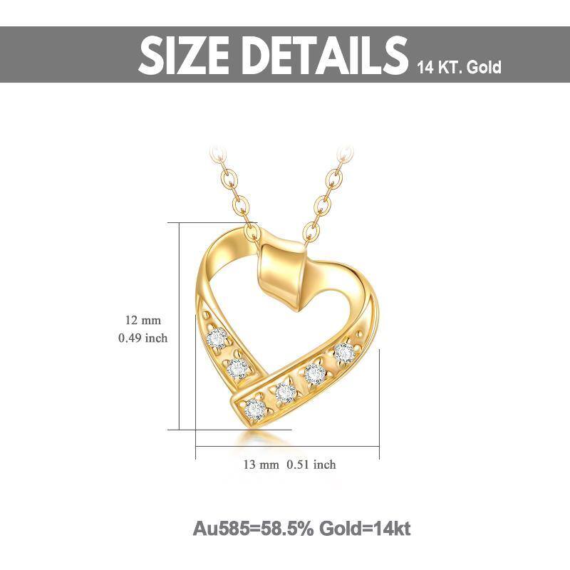 14K Gold Circular Shaped Moissanite Heart Pendant Necklace-5