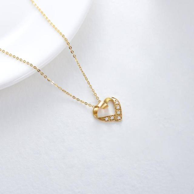 14K Gold Circular Shaped Moissanite Heart Pendant Necklace-3