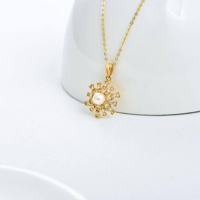 14K Gold Moissanite & Pearl Snowflake Pendant Necklace-2
