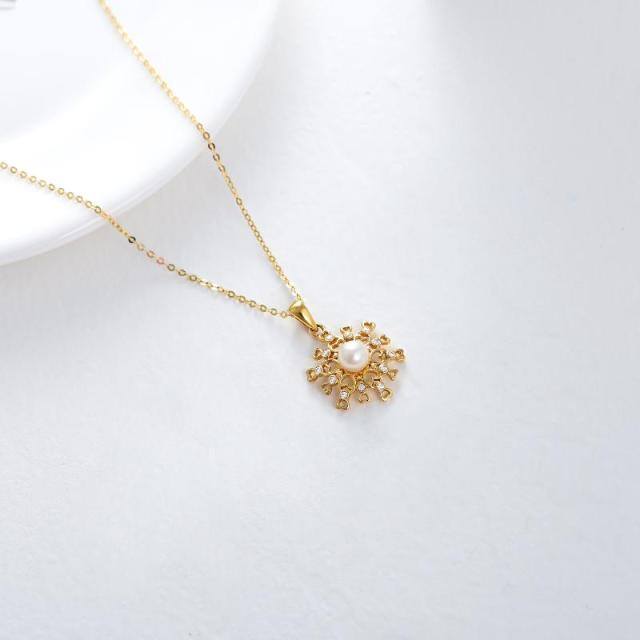 Collar de oro de 14 quilates con moissanita y perla en forma de copo de nieve-3