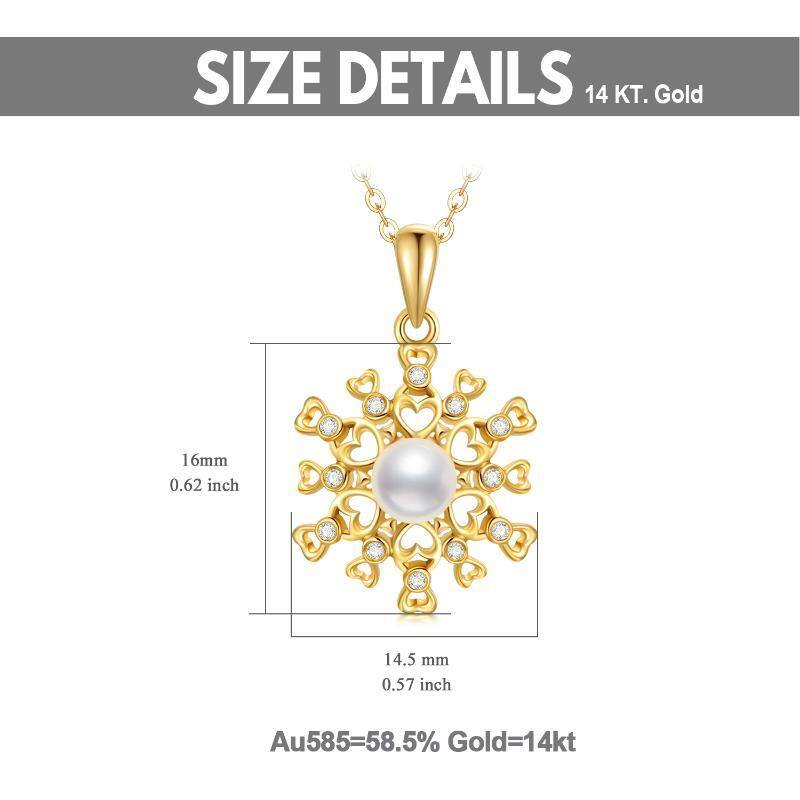 14K Gold Moissanite & Pearl Snowflake Pendant Necklace-5