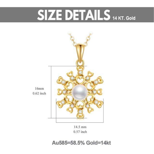 14K Gold Moissanite & Pearl Snowflake Pendant Necklace-4
