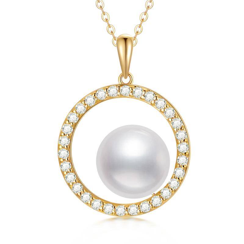 9K Gold Moissanite & Pearl Circle Pendant Necklace-1
